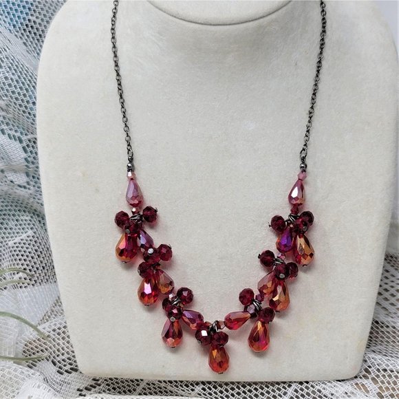 Sparkling Red Beaded Tear Drop Necklace Choker 16 - Picture 6 of 7